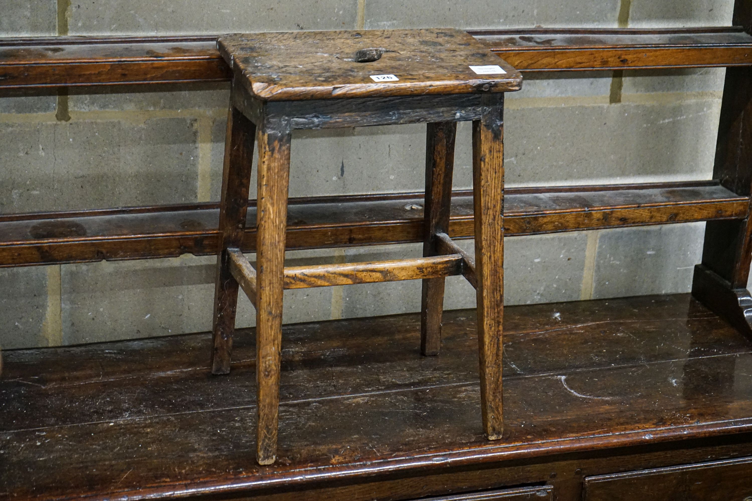 An early 19th century oak stool, width 36m, depth 24cm, height 50cm